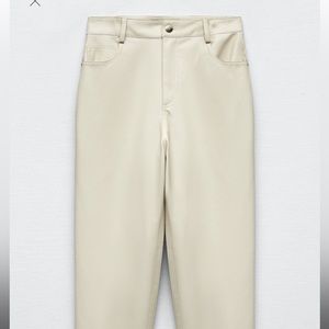 ZARA Cream Faux Leather High Rise Pant